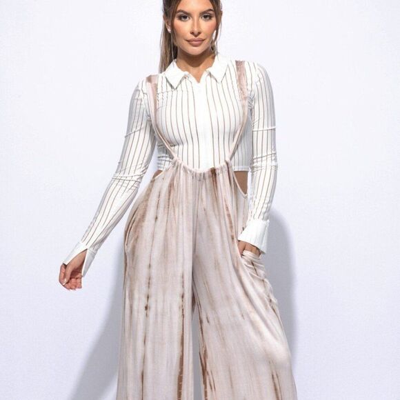 Mocha Drawstring baggy jumpsuit‎ - Picture 1 of 4
